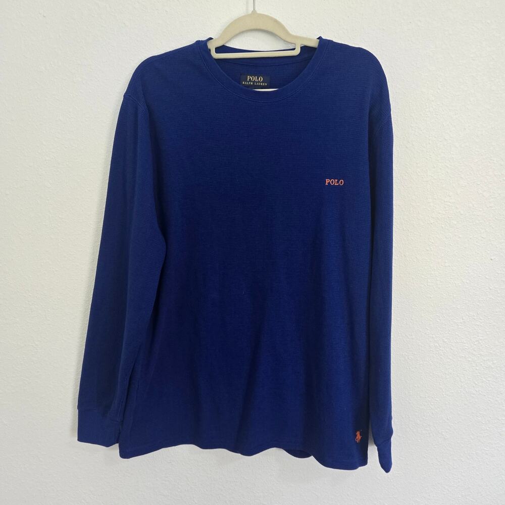 Polo Ralph Lauren Men's Blue Waffle Knit Sleepwear Shirt Long Sleeve Size XL